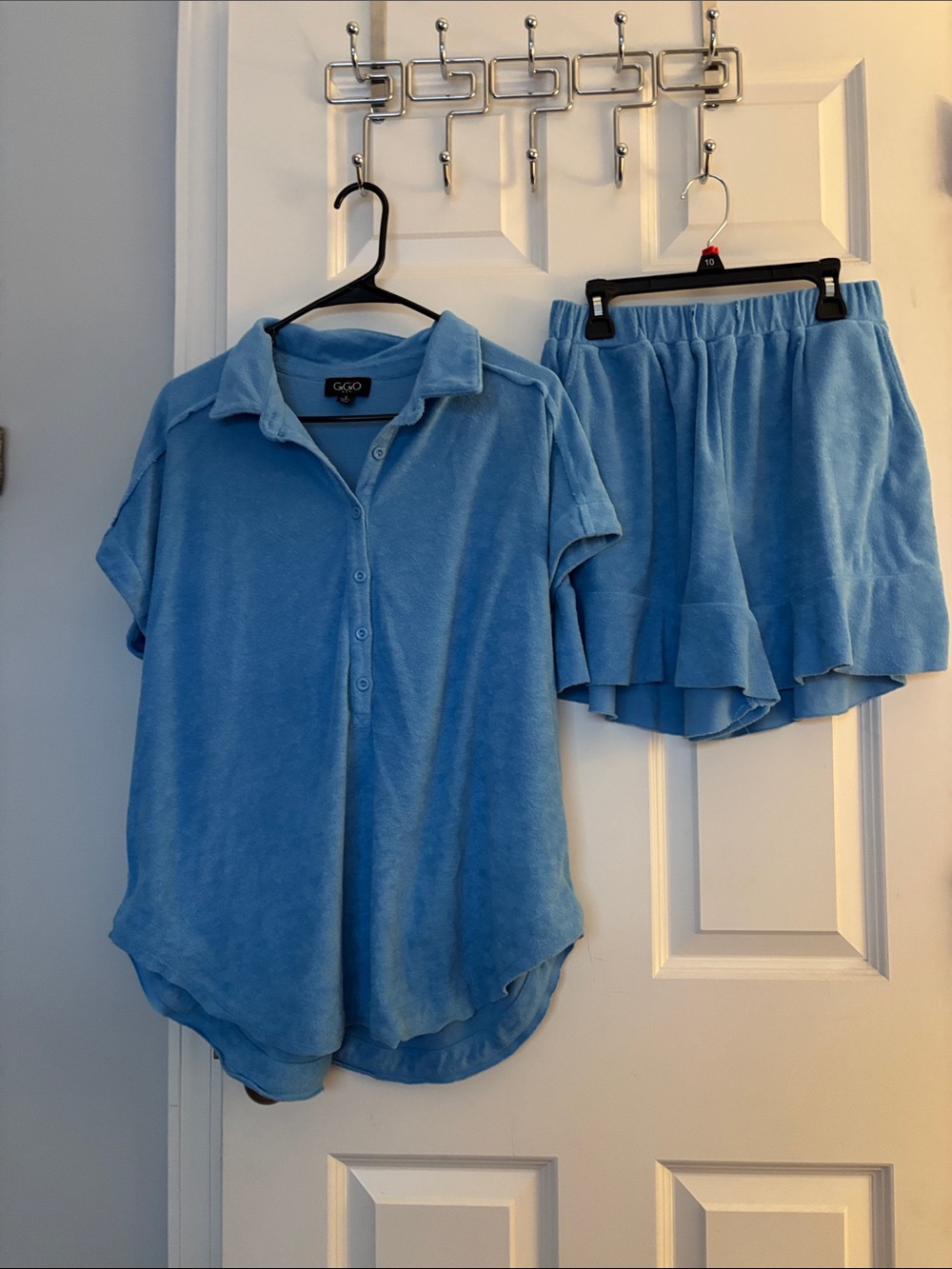 EGGO Women's Blue Terry Cloth Shorts - Casual Elastic Waist